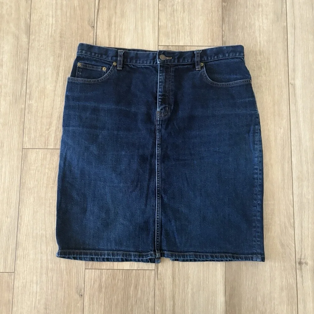 Lauren Ralph Skirt Womens 14 Blue Denim Mid Rise Straight Pencil 90s Old Money